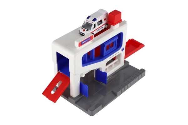 Garaż parkingowy z pojazdem ambulans
