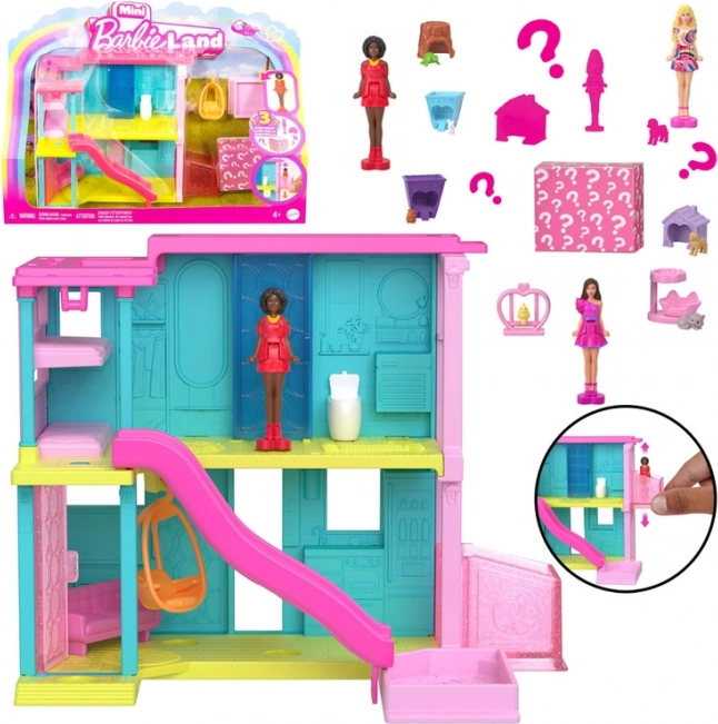 Mattel Mini Barbie Land domek z lalką, zwierzakiem i akcesoriami