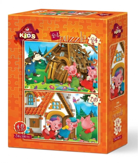 ART PUZZLE Trzy świnki – zestaw 2 puzzli (24 i 35 elementów), 34 × 24 cm