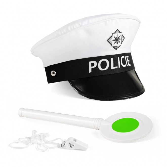 Zestaw policji drogowej tkanina/plastik czapka, lizak, gwizdek na karcie 30x48x8cm