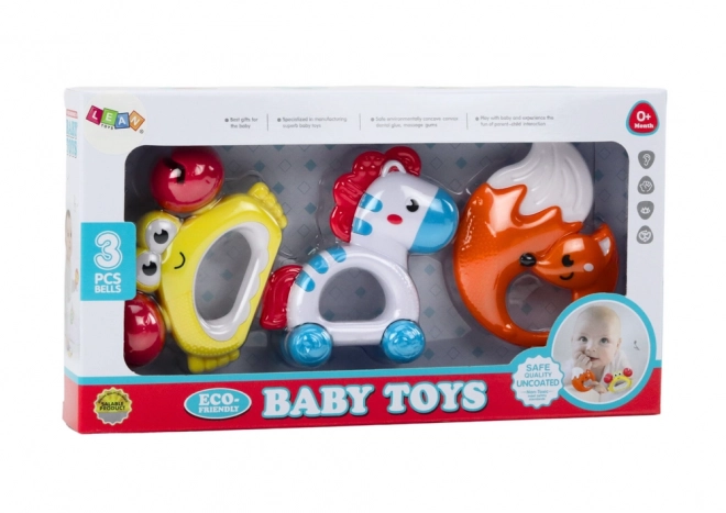 Zestaw zabawek dla dzieci Grzechotki Zebra Krab Lis 3 sztuki