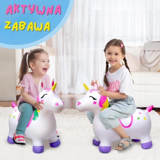 Skaczący jednorożec biały z pompką Woopie
