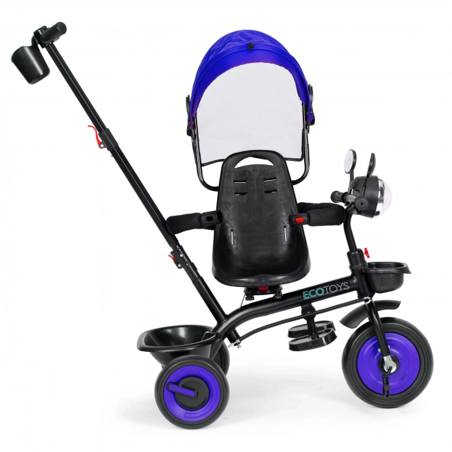 Dziecięcy rowerek trójkołowy 3w1 z obrotowym siedziskiem, daszkiem, niebieski, ECOTOYS
