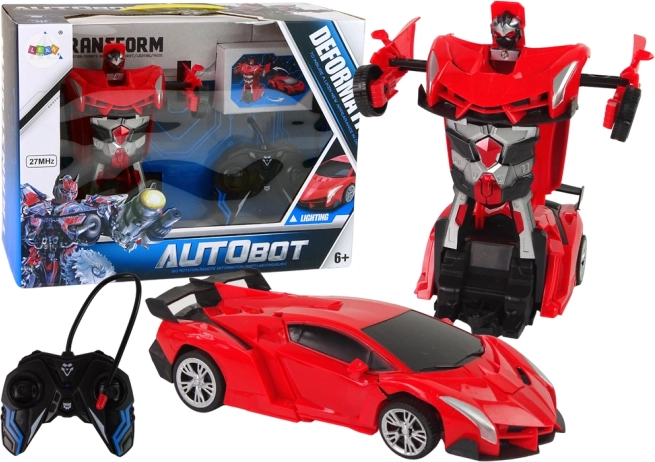 Transformujący się auto-robot zdalnie sterowany, czerwony