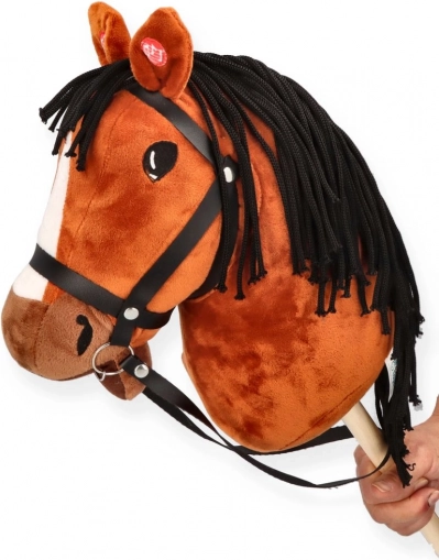 Hobby horse gniady na kiju dla dzieci