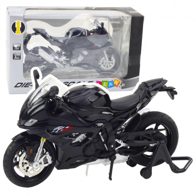 Metalowy model sportowego motocykla z oświetleniem i dźwiękiem czarny 1:12