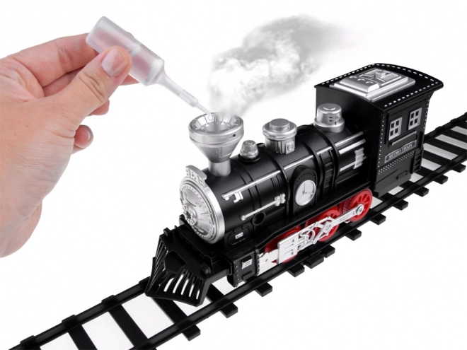 Kolejka z torami Lokomotywa z wagonami para + światło RC0629