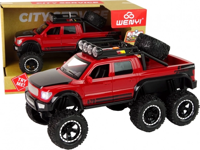 Auto terenowe 6x6 z napędem bezwładnościowym 1:16 czerwone