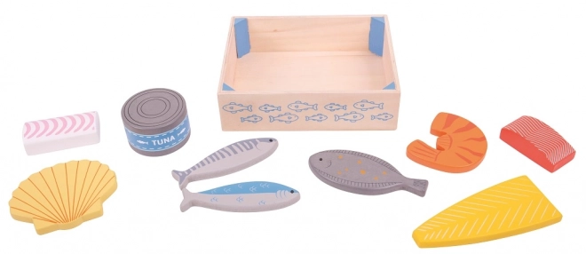 Drewniane owoce morza w pudełku Bigjigs Toys