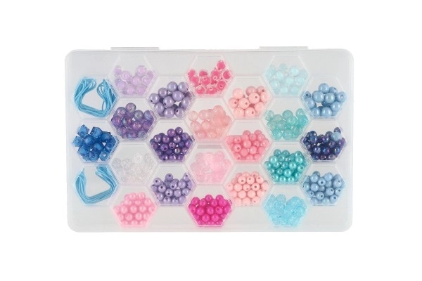 Korale plastikowe kolorowe ze sznurkiem w plastikowym pudełku 20x16,5cm