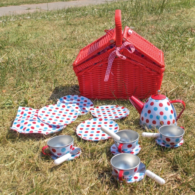 Bigjigs Toys Zestaw herbaciany w kropki w piknikowym koszu
