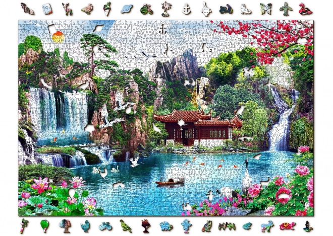 Drewniane puzzle Wodospady w japońskim ogrodzie
