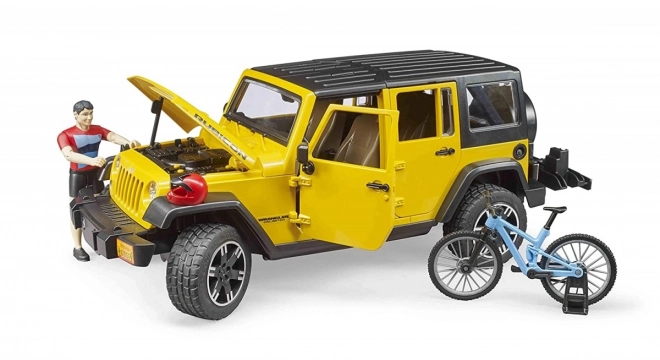 Bruder Jeep Wrangler Rubicon z rowerzystą i rowerem