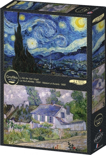 Puzzle Gwiaździsta noc i Dom w Auvers 2x500 elementów