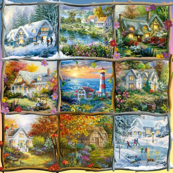 Alipson kwadratowe puzzle Kolaż czterech pór roku 1000 elementów