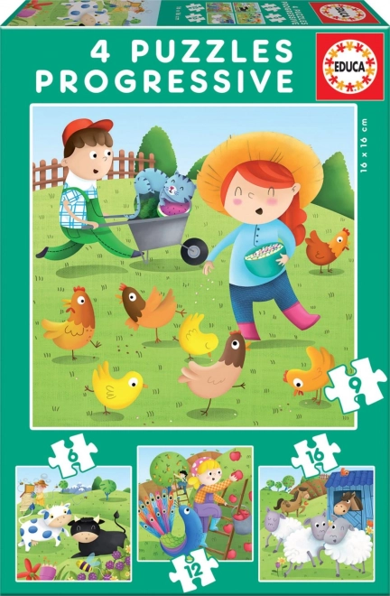 Educa puzzle Zwierzątka z farmy 4w1 (6–16 elementów)
