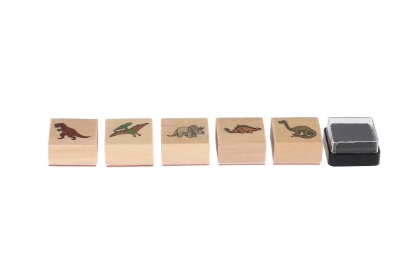 Stemple drewniane 5+1 z poduszką dinozaury 3x3cm na karcie