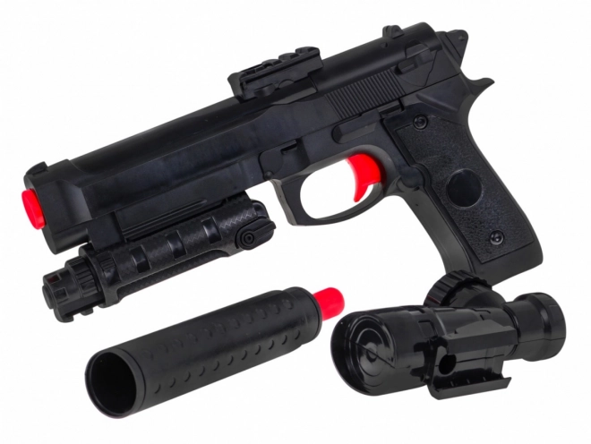 Zabawka pistolet dla dzieci 6+ z akcesoriami M92 z tłumikiem i celownikiem