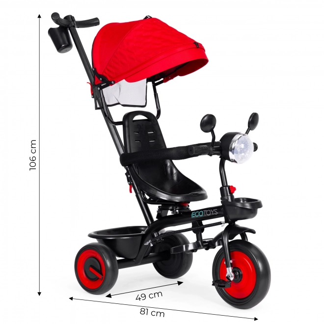 3w1 trójkołowy rowerek z obrotowym siedziskiem i daszkiem czerwony ECOTOYS