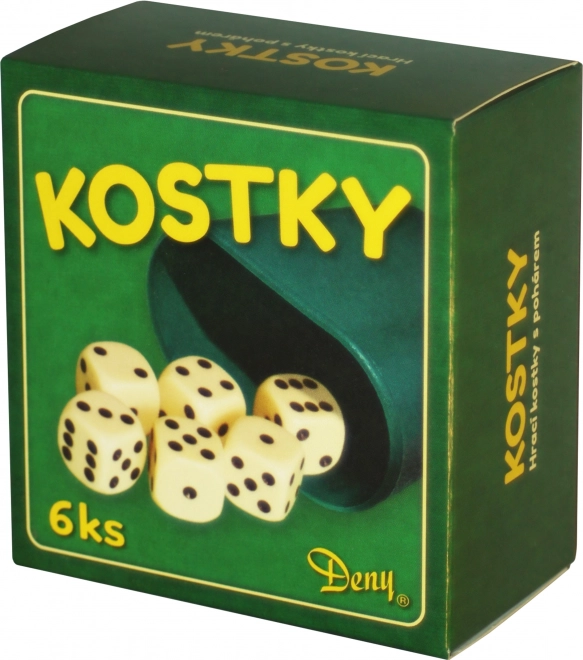 Białe kostki do gry 6 szt. z kubkiem w pudełku