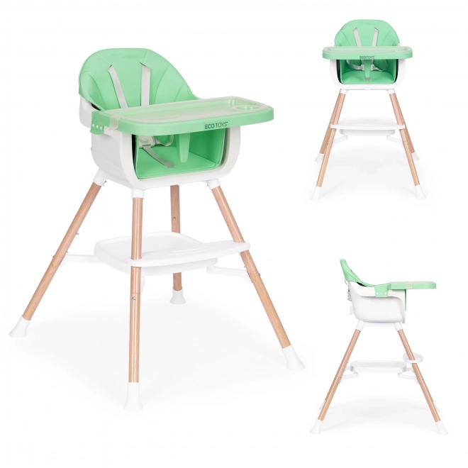 Krzesełko do karmienia dziecięce 2w1 zielone ECOTOYS