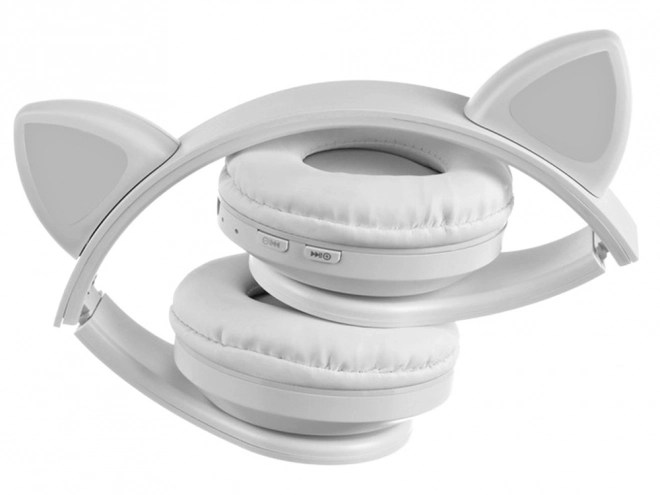 Bezprzewodowe słuchawki bluetooth radio fm mp3 kocie uszy led oświetlenie – Białe