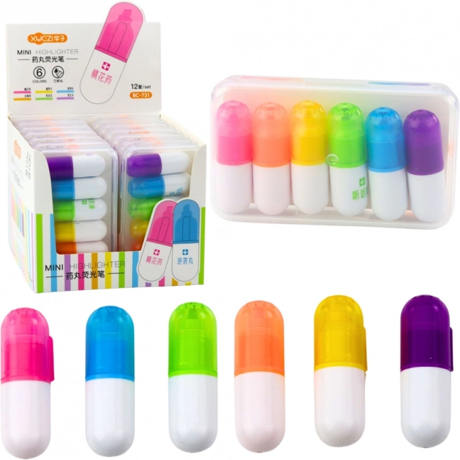 Zestaw mini zakreślaczy w etui, intensywne kolory, 6 szt.