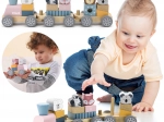 Drewniana zabawka pociąg z klockami i zwierzątkami Montessori
