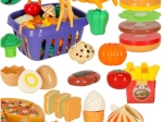 Zestaw plastikowego jedzenia do krojenia w koszyku, 36 elementów