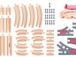 Zestaw drewnianych torów kolejowych z obrotnicą – 50 elementów
