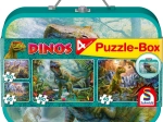 Puzzle dla dzieci Dinozaury 4w1 w metalowej walizce