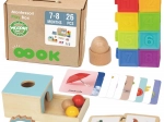 Montessori edukacyjny box 6w1 WOOPIE GREEN dla niemowląt 7–8 miesięcy, 26 elementów, FSC