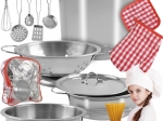 Metalowy dziecięcy zestaw kuchenny w plecaku, 13 elementów