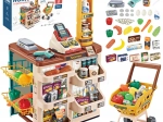 Woopie dziecięcy supermarket z wózkiem, kasą, skanerem i 48 dodatkami