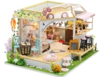 Miniaturowy domek Kocia kawiarnia z ogrodem – zestaw DIY z LED