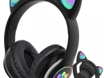 Bezprzewodowe słuchawki z kocimi uszami z podświetleniem LED, Bluetooth, radiem FM i MP3