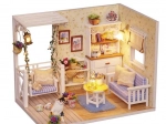 Drewniany domek dla lalek retro – model DIY z LED, 13 cm