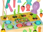 Drewniana gra Montessori: magnetyczne wędkarstwo, robaczki i zbiór marchewek