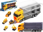 Zestaw ciężarówka siodłowa z transporterem i 6 pojazdami budowlanymi