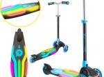 EVO dziecięca trójkołowa hulajnoga Rainbow Blast z podestem LED, składana i z regulacją wysokości, niebieska