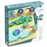 Djeco drewniana układanka wtykana zwierzątka w autkach