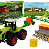 Zabawny zestaw farmerski z traktorem, opryskiwaczem i prasą