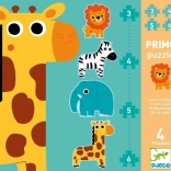 DJECO puzzle dżungla 4 w 1 dla dzieci (3–6 elementów)