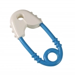 Dziecięca grzechotka w kształcie niebiesko‑białej agrafki