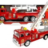 Czerwony wóz strażacki z wysuwanym drabiniakiem, światłami i dźwiękami