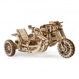 Ugears puzzle 3D motocykl z wózkiem bocznym – mechaniczny drewniany model