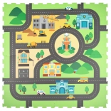 Piankowa mata edukacyjna 120 × 120 cm – miejskie ulice, 4 elementy HUMBI