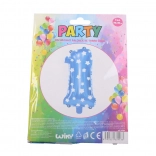 Balon w kształcie cyfry 1, niebieski z gwiazdkami