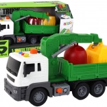 Śmieciarskie auto z żurawiem, napęd frykcyjny, dźwięki, zielone 1:16