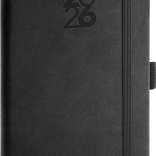 Stylowy czarny kieszonkowy terminarz z gumką i uchwytem na długopis Aprint 2026